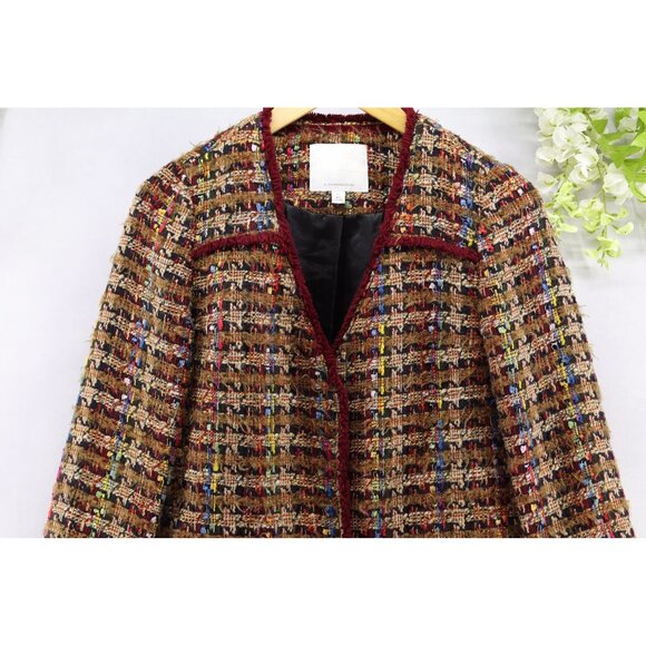 Ett:twa by Anthropologie Women's Harlequin Burgundy Multicolor Tweed Jacket XS - Picture 3 of 9
